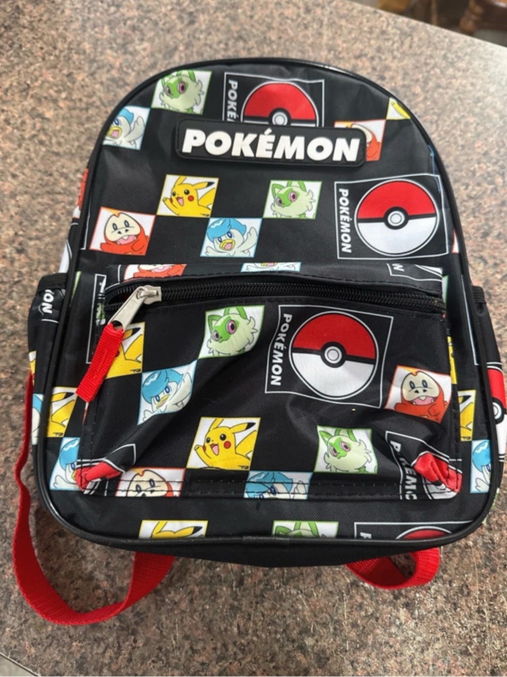 Pokemon Black Kids Mini Backpack with Red Accents & Multicolor Character Panels